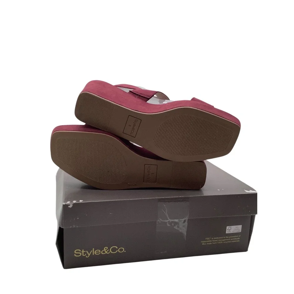 Style & Co Ardenn Port Burgundy Faux Suede Platform Wedge Sandals Womens Size 8